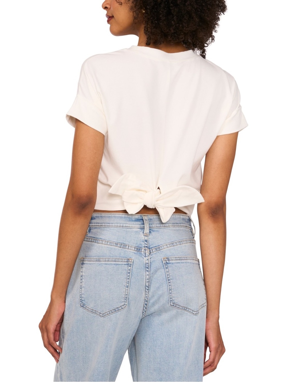 1.STATE Ivory Short Sleeve Crewneck Top | Classic Everyday Blouse - Picture 3 of 5
